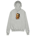 Light steel unisex Champion hoodie with Dali print design, front view – iNKORART Studio