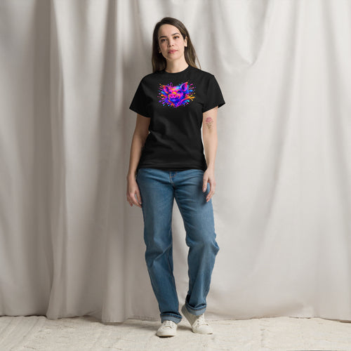 Black unisex classic tee with Cute Pig print design, front view – iNKORART Studio