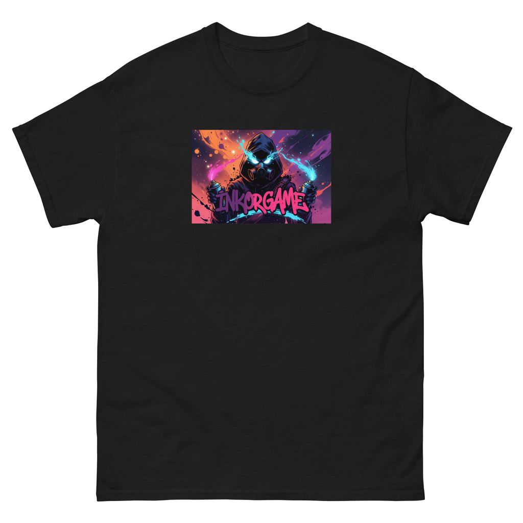 Black unisex classic tee with Inkorgame print design, front view – iNKORART Studio