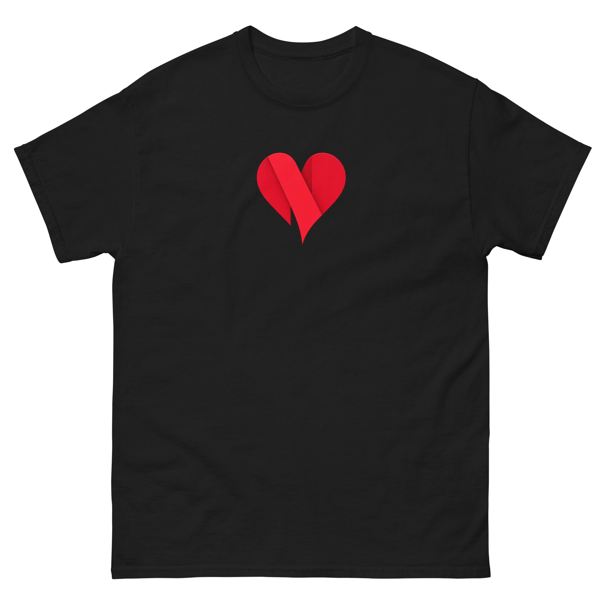 Black unisex classic tee with Love Heart print design, front view – iNKORART Studio