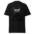 Black unisex classic tee with Retro Glasses Cat print design, front view – iNKORART Studio