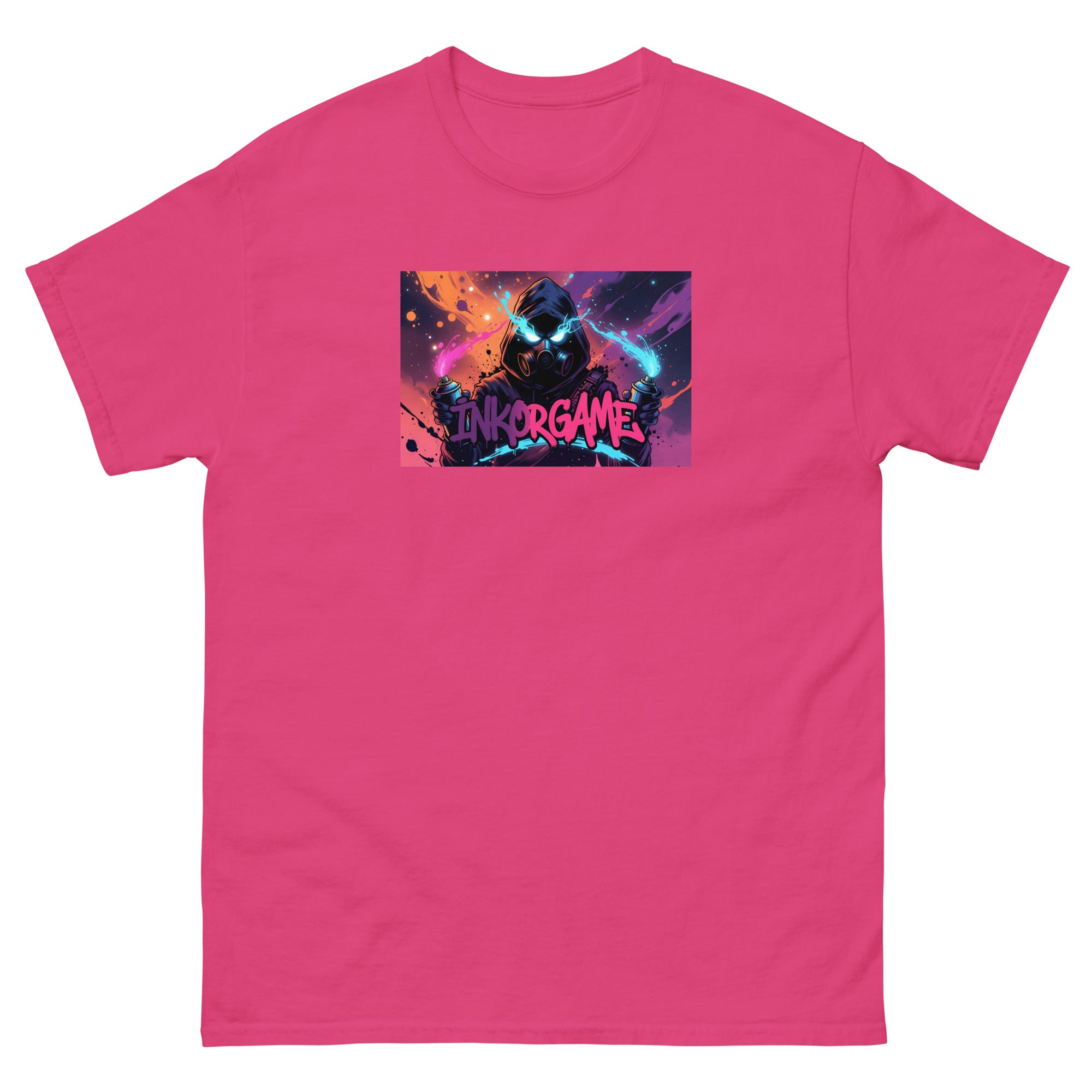 Heliconia unisex classic tee with Inkorgame print design, front view – iNKORART Studio
