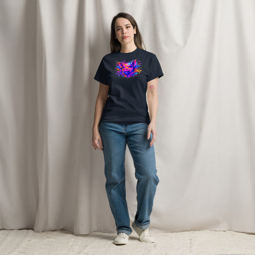 Navy unisex classic tee with Cute Pig print design, front view – iNKORART Studio