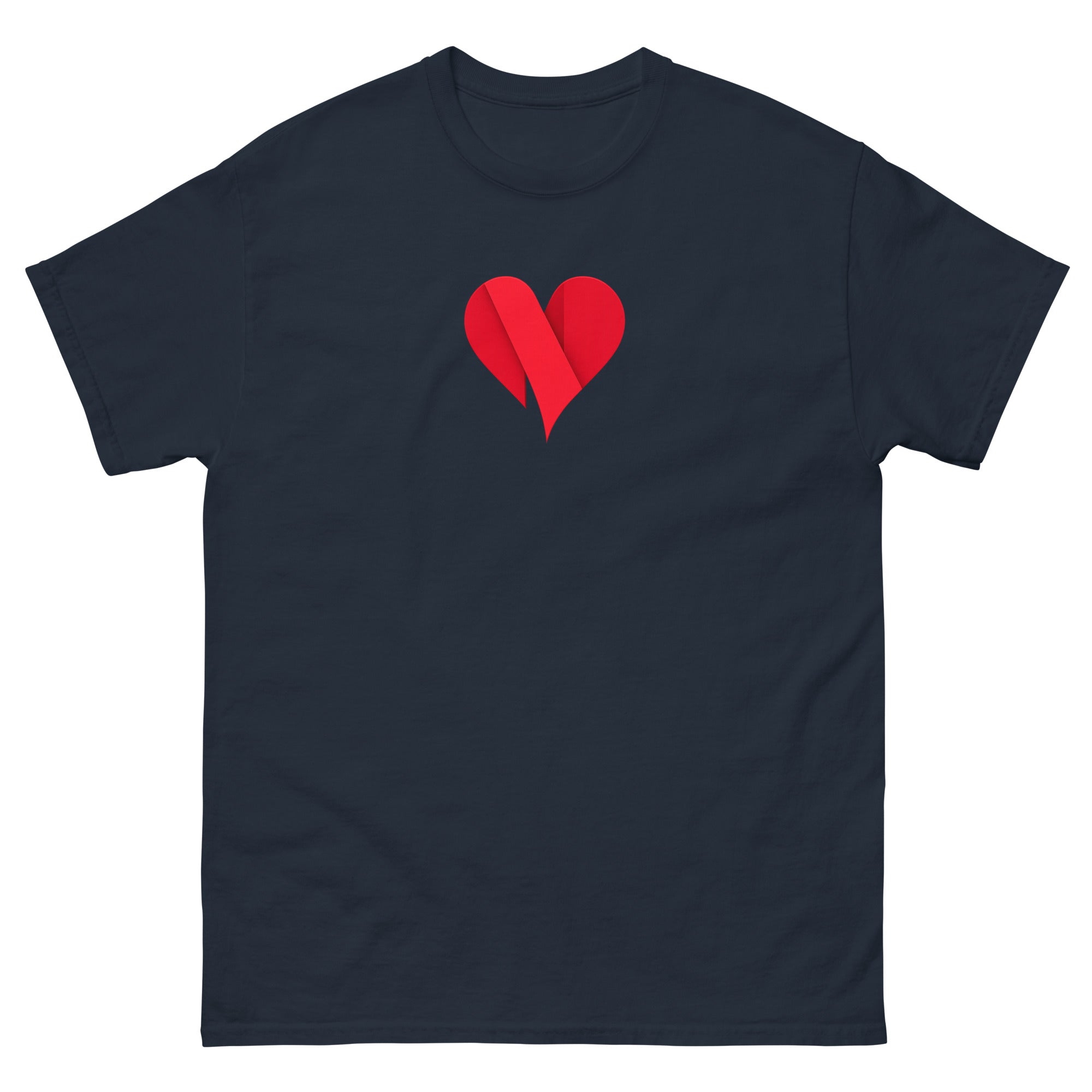 Navy unisex classic tee with Love Heart print design, front view – iNKORART Studio