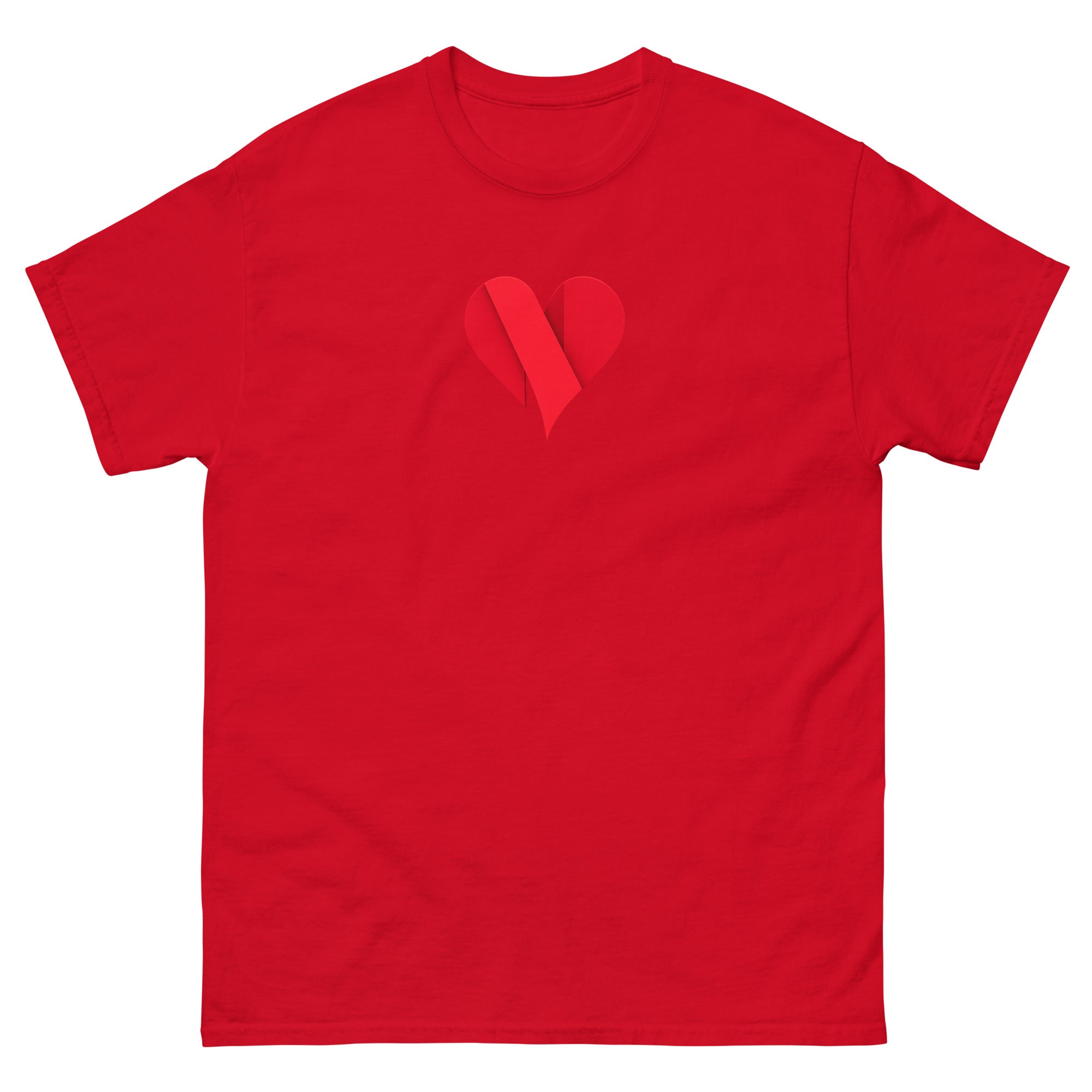 Red unisex classic tee with Love Heart print design, front view – iNKORART Studio