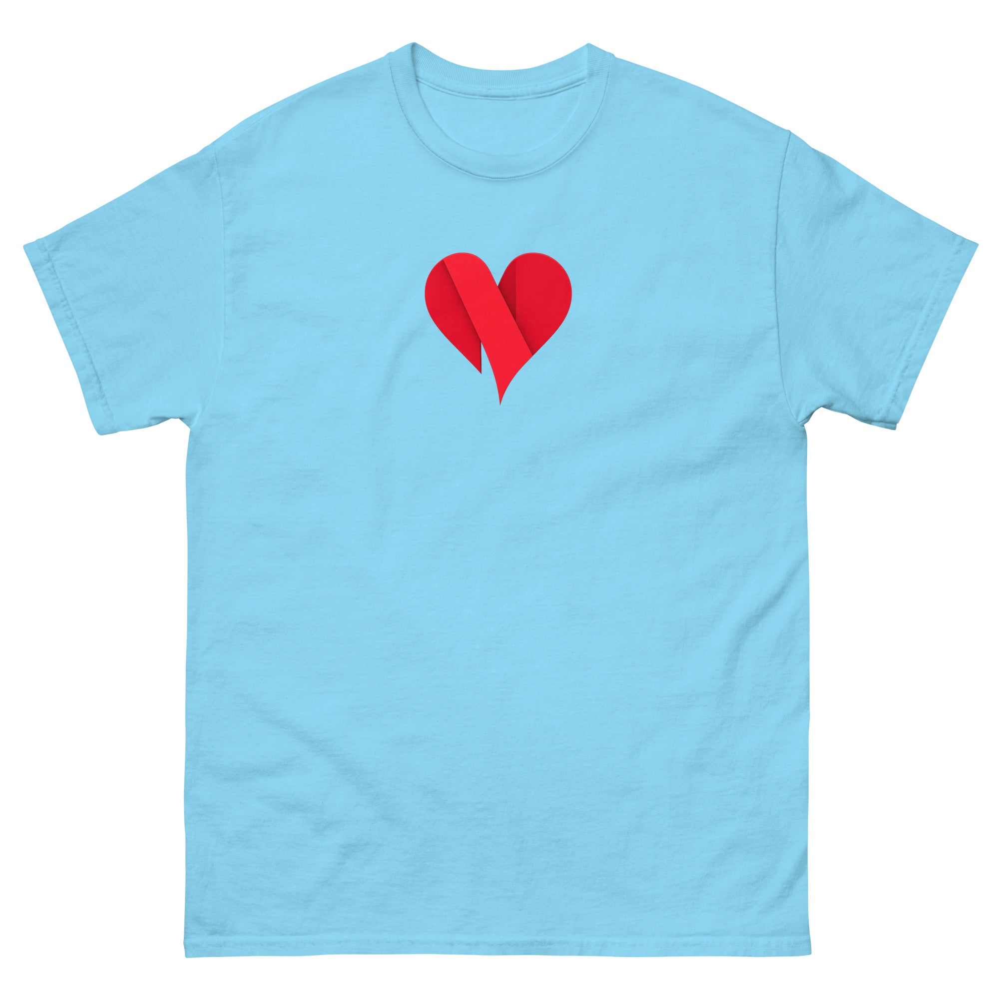Sky unisex classic tee with Love Heart print design, front view – iNKORART Studio