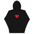 Black unisex pullover hoodie with Love Heart print design, front view – iNKORART Studio