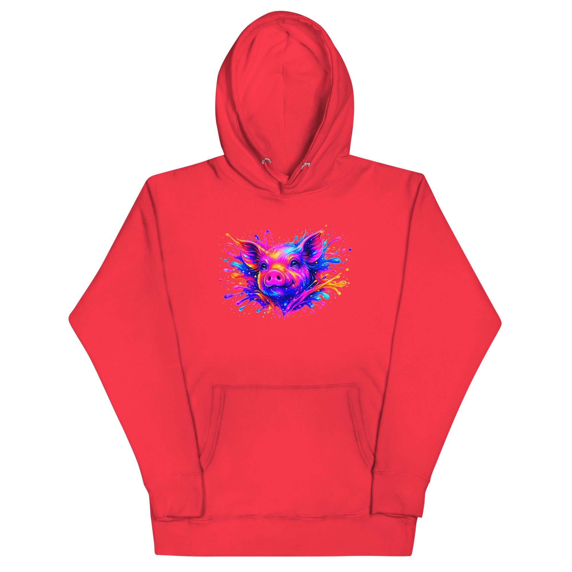 Team red unisex pullover hoodie with Cute Pig print design, front view – iNKORART Studio