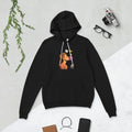 Black unisex pullover hoodie with Lady Space print design, front view – iNKORART Studio