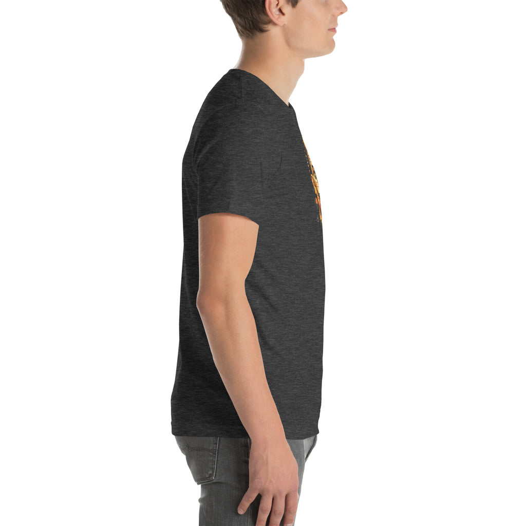 Dark grey heather unisex t-shirt with Dali print design, right side view – iNKORART Studio