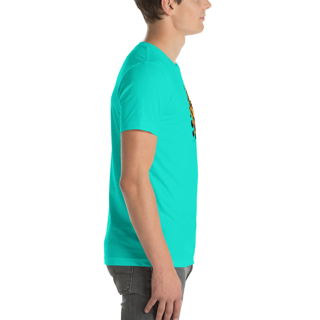 Teal unisex t-shirt with Dali print design, right side view – iNKORART Studio