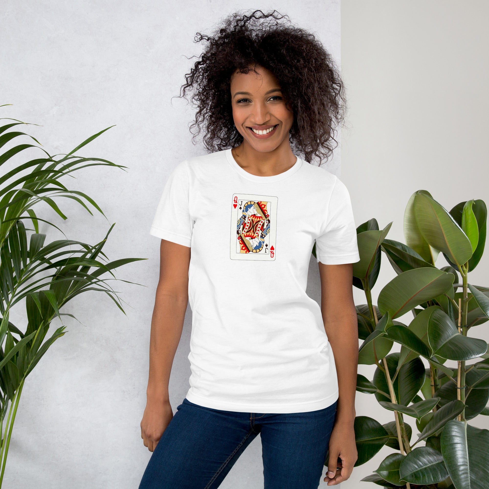 White unisex t-shirt with Love Card print design, front view – iNKORART Studio