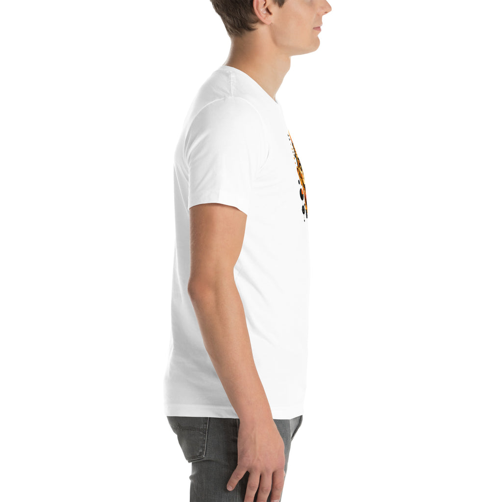 White unisex t-shirt with Dali print design, right side view – iNKORART Studio